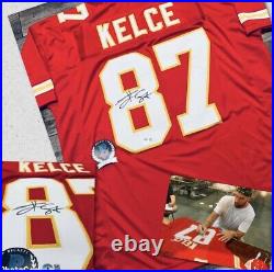 Travis Kelce Autographed Kansas City Chiefs Stitched Jersey. Beckett. Serial #d