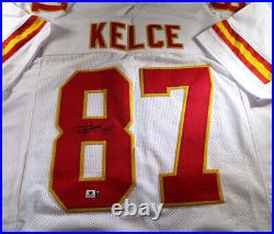 Travis Kelce / Autographed Kansas City Chiefs White Custom Football Jersey / COA