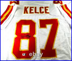 Travis Kelce / Autographed Kansas City Chiefs White Custom Football Jersey / Coa