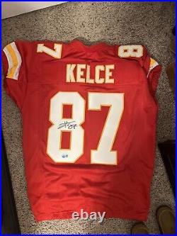 Travis Kelce Autographed/Signed Kansas City Chiefs Red XL Jersey BAS 22489