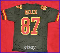 Travis Kelce Custom Kansas City Chiefs Black Signed Football Jersey With COA