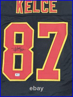 Travis Kelce Custom Kansas City Chiefs Black Signed Football Jersey With COA