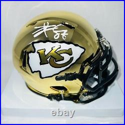 Travis Kelce Kansas City Chiefs Signed Gold Chrome Mini Helmet BECKETT COA
