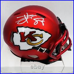 Travis Kelce Kansas City Chiefs Signed Red Anodized Mini Helmet Beckett COA