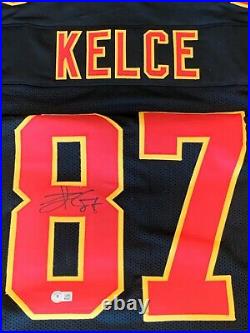 Travis Kelce Signed Kansas City Chiefs BLACK Jersey Beckett COA