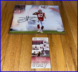 Travis Kelce Signed Kansas City Chiefs Football 8x10 Photo JSA COA