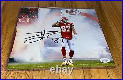 Travis Kelce Signed Kansas City Chiefs Football 8x10 Photo JSA COA