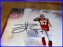 Travis Kelce Signed Kansas City Chiefs Football 8x10 Photo JSA COA