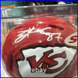 Travis Kelce Signed Kansas City Chiefs Speed Mini Helmet Beckett Witnessed COA