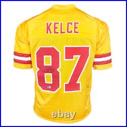 Travis Kelce Signed Kansas City Yellow Large Football Jersey (Beckett)