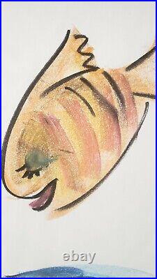 Vintage Goldfish Pastel Sketch Signed MODESTA RICHERSON- Kansas City Artist