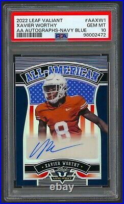 Xavier Worthy 14/20 Rc Auto Navy Blue All American 2022 Leaf Valiant Psa 10