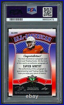 Xavier Worthy 14/20 Rc Auto Navy Blue All American 2022 Leaf Valiant Psa 10
